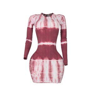 🌿 Plus Size Tie-Dye Ribbed Long Sleeve Mini Dress – Trendy & Sexy